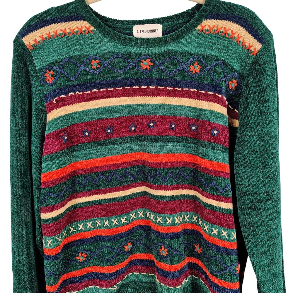 Alfred Dunner Womens XL Chenille Sweater Multicolor Floral Grandmacore Vintage
